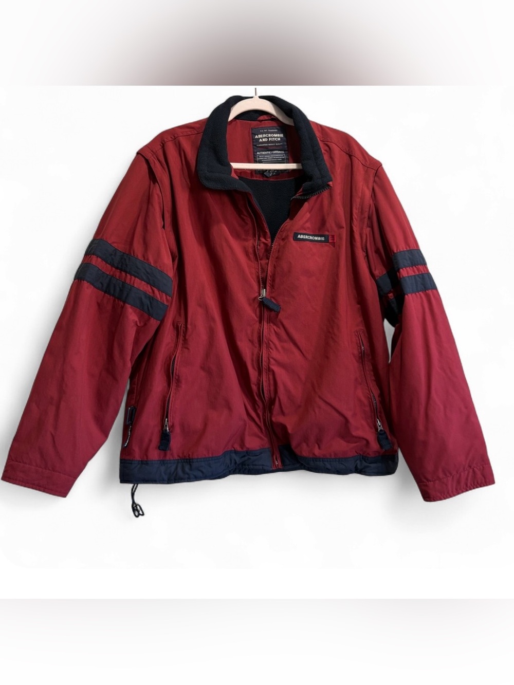Vintage Abercrombie & Fitch Men’s L Red Nylon Fleece Lined Jacket Y2K A&F